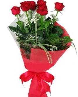 5 adet kırmızı gülden buket  Ankara kaliteli taze ve ucuz çiçekler 