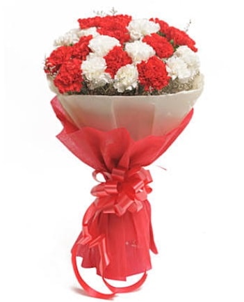 21 adet kırmızı beyaz karanfil buketi  Ankara çiçek satışı 
